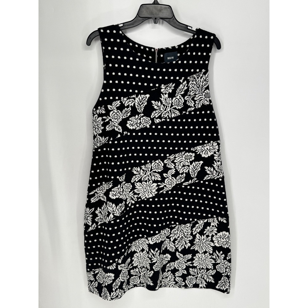 Maeve Shift Dress Women Large Black White Excellent Floral Polka Dot Mixed Print